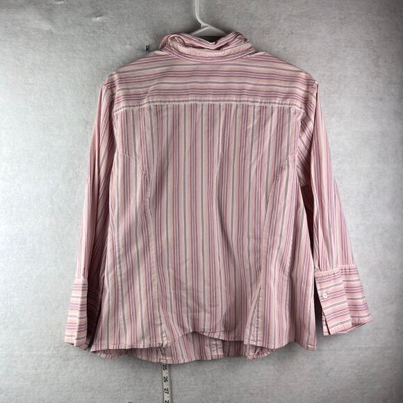 Riders Women XXL Button Up Instant Slim Pink Stripe Cotton Contrast Cuff Western - Picture 3 of 6